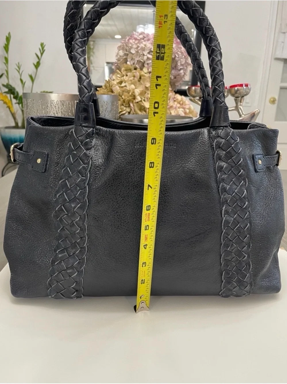 kate spade Black Braided-Handle Leather Tote